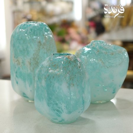 مزهرية زجاج الماني اخضر مع ابيض